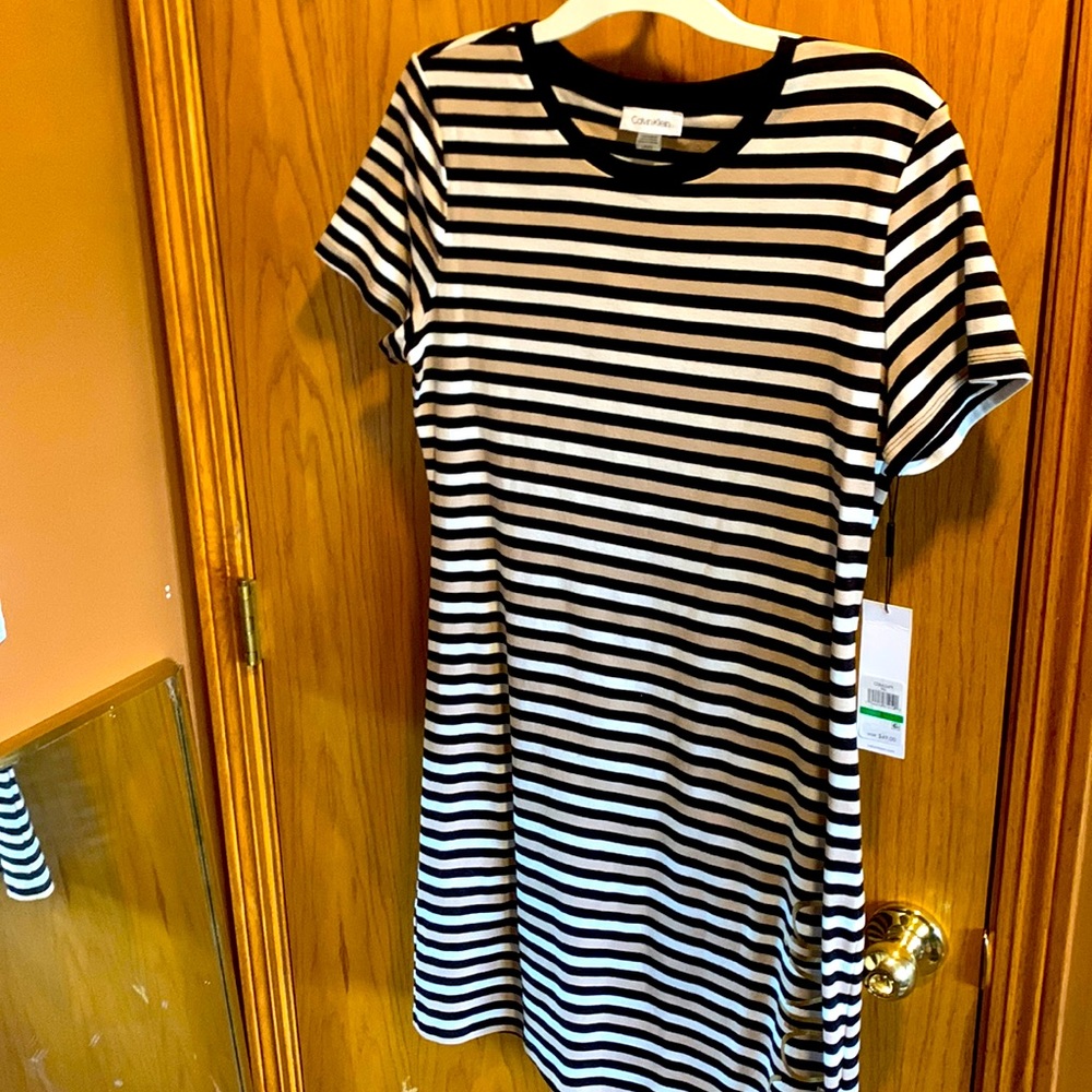 Cream, black, and white striped Calvin Klein summer dress. Never worn